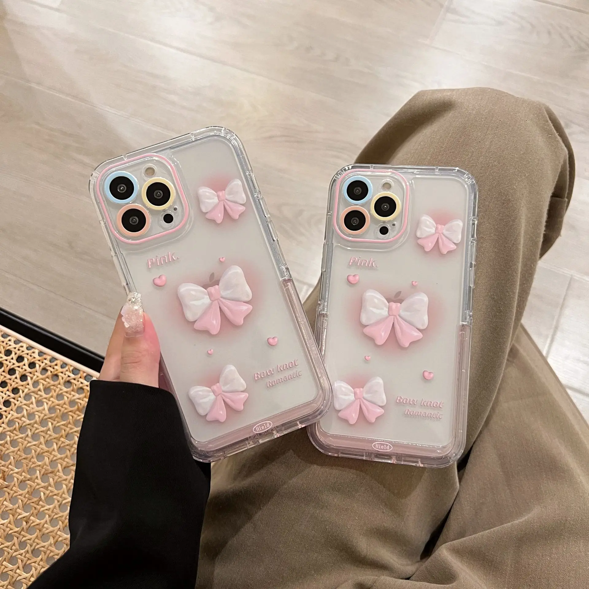 Pink Bow Holder Phone case Anti-fall Shockproof Silicone Case Suitable for iphone 12 13 14 pro max 11 11 plus