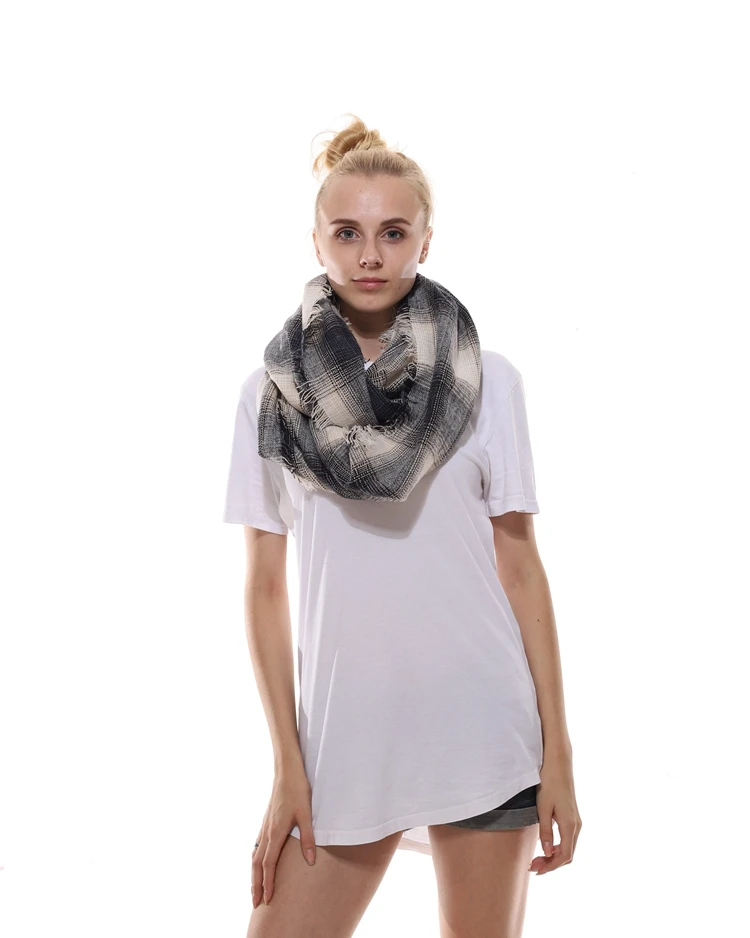 Wholesale Stripe Pattern 16 Options Chiffon Beaded Hijab Jewelry Infinity Pocket Scarf Infinity buffalo blanket plaid scarf