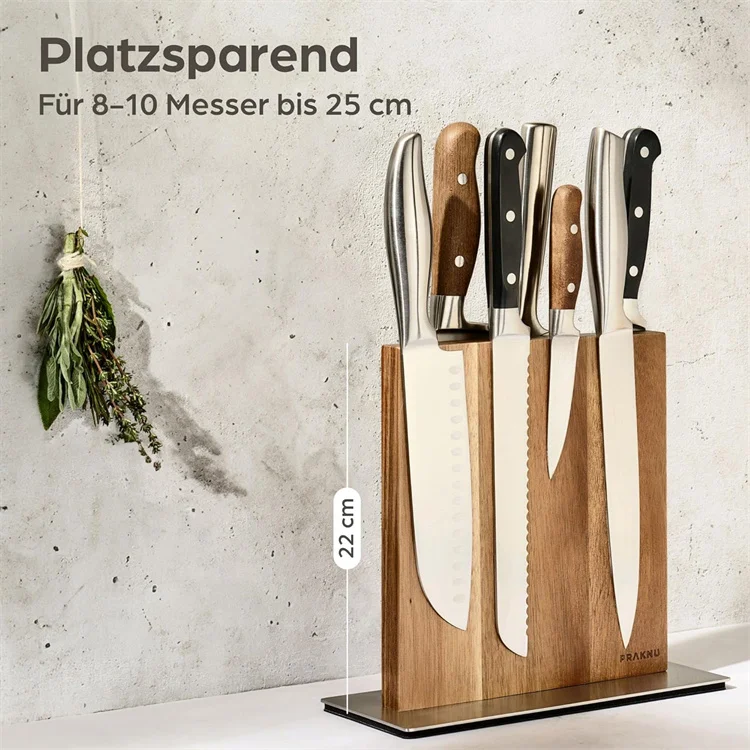 non-slip Magnetic acacia wood Knife Block with Strong Magnet on Both Sides