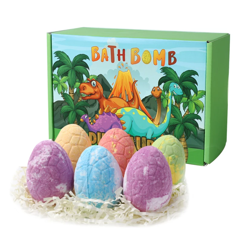Hot Selling Christmas Gift Set Kids Bath Bombs Set Bubble Bath 6pcs Dinosaur Egg bath bomb with toys inside