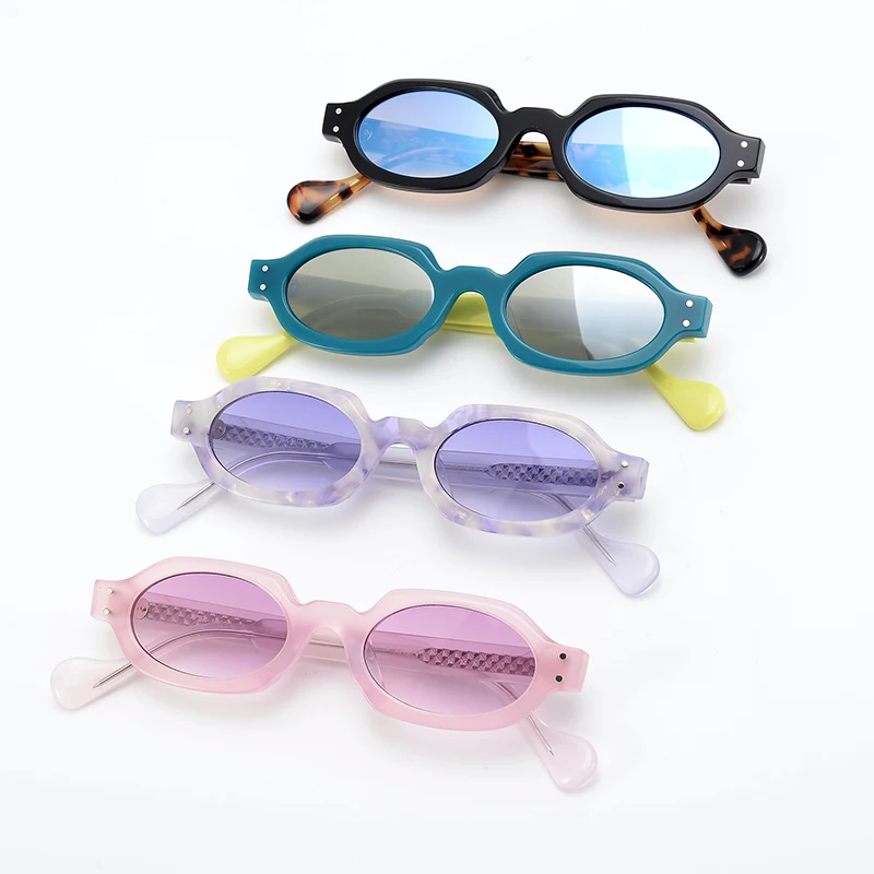 Trendy oval designer sunglasses for men and women, high quality fashionable pink thick frame cute polarized glasses