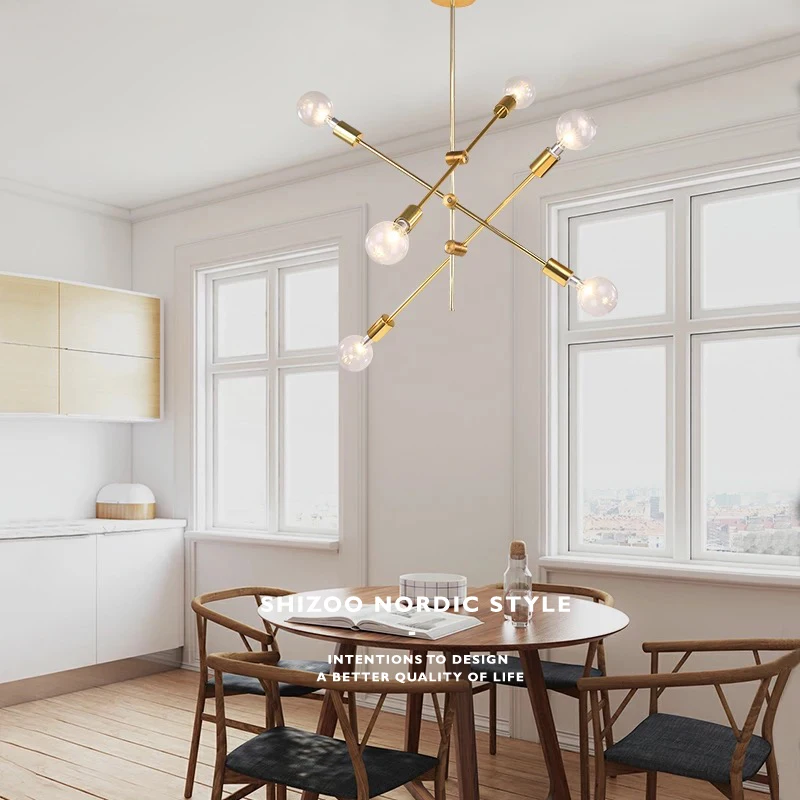 HOOYI  Decorative Lighting Fixture  LED Iron Gold Metal Chandelier AC 110-265V Ceiling Lamp for Dining Room Hotel