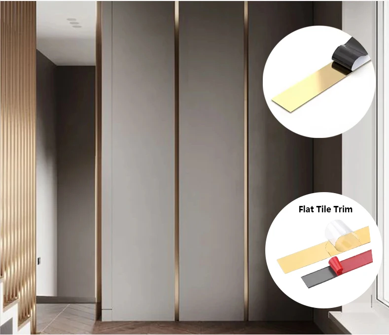 Factory Manufacture Directly Customizable Stainless steel flat strip with adhesive decorative strip straight edge trim