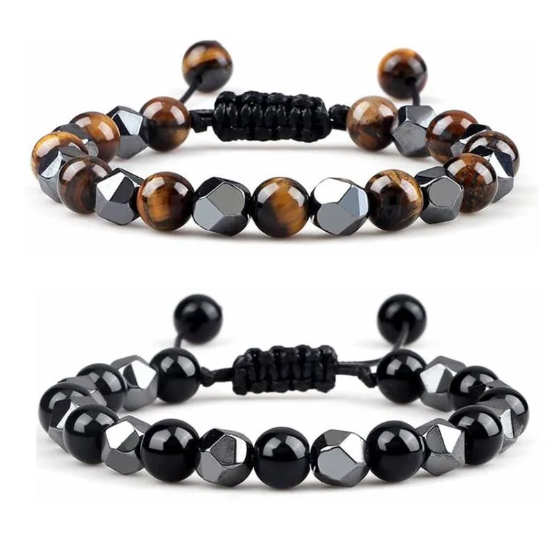 Wholesale Natural crystal beads bracelet tiger eye bracelet woven hematite natural lava stone bracelet for Men and women