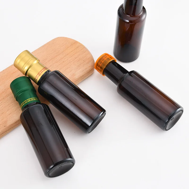 Wholesale 100ml round small olive oil bottle dark green kitchen supplies bottled soy sauce vinegar glass bottle