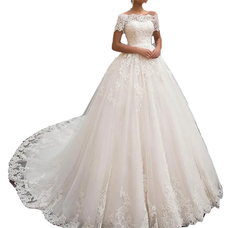 2023 vestidos de novia illusion off shoulder boat neck elegant princess muslim bridal gown wedding dress