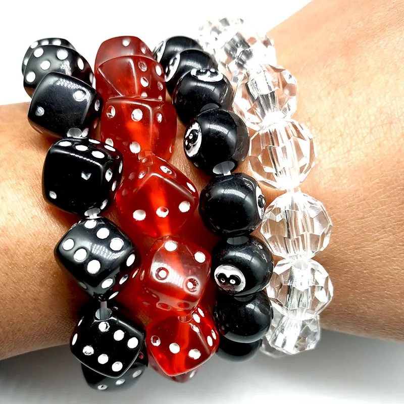Creative Dice Billiards Ball Beads Bracelet for Men Beaded Elastic Bracelets Leisure Jewelry