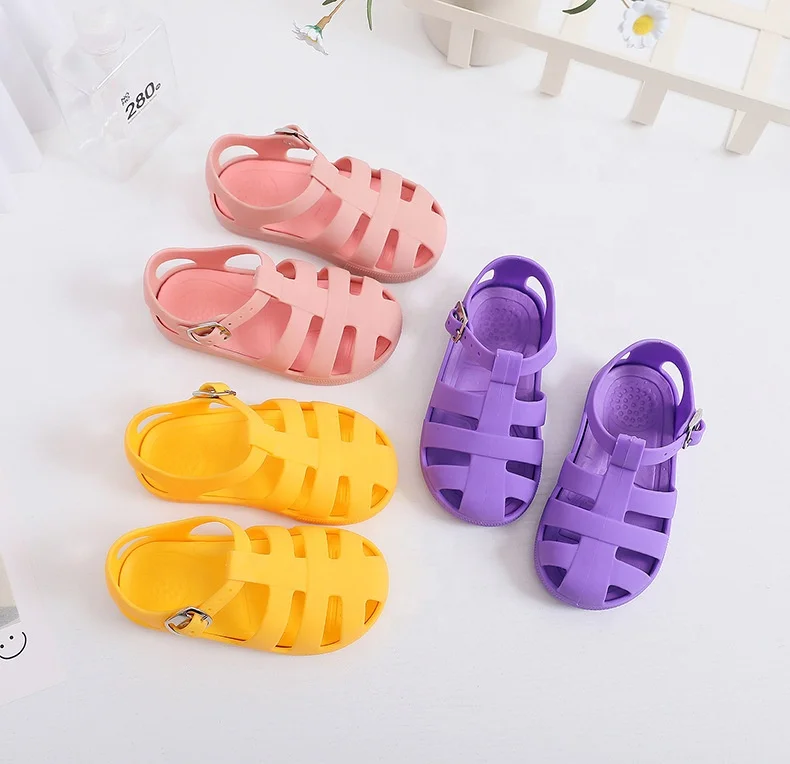 Wholesale Kids Flat Sandal Summer PVC Colorful Baby Jelly Sandals Children Candy Summer Shoes