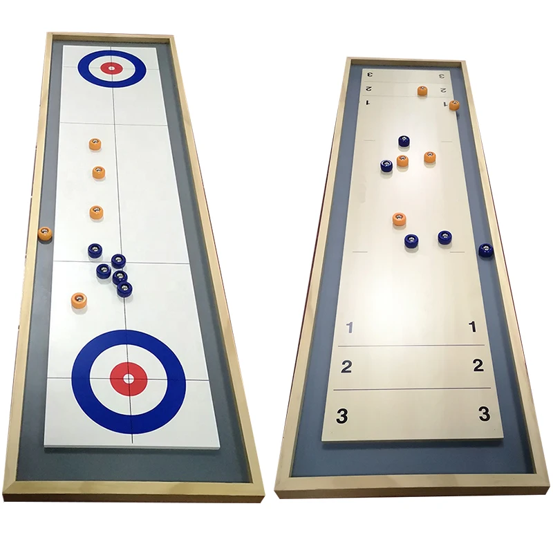 wooden Shuffleboard and Curling 2 in 1 Table Top Board Game with 8 Rollers indoor game
