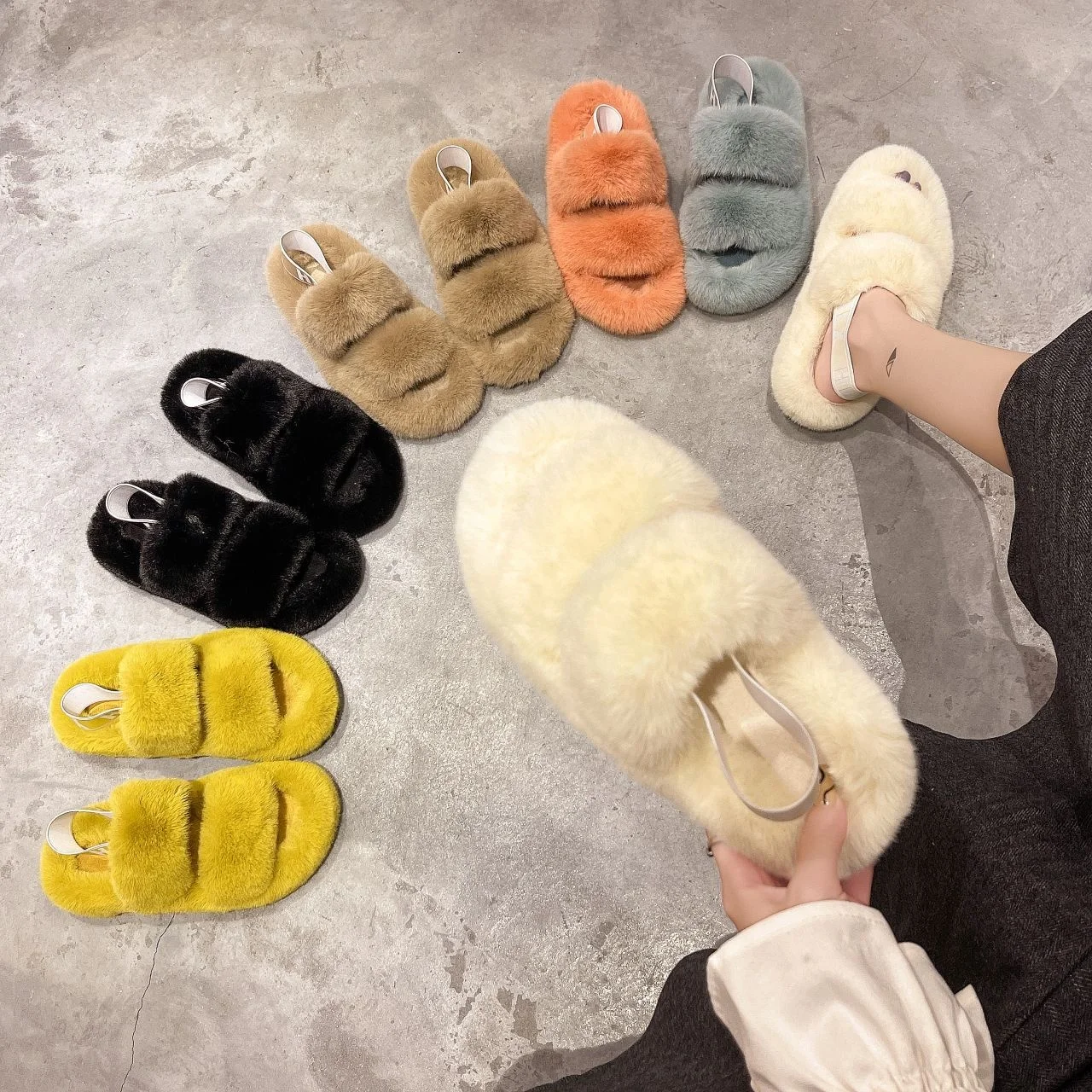 New Fashion Winter Soft Home Bedroom Plush Ladies Sandals Furry Faux Fur Womans Slides Slippers Flip Flops For Women