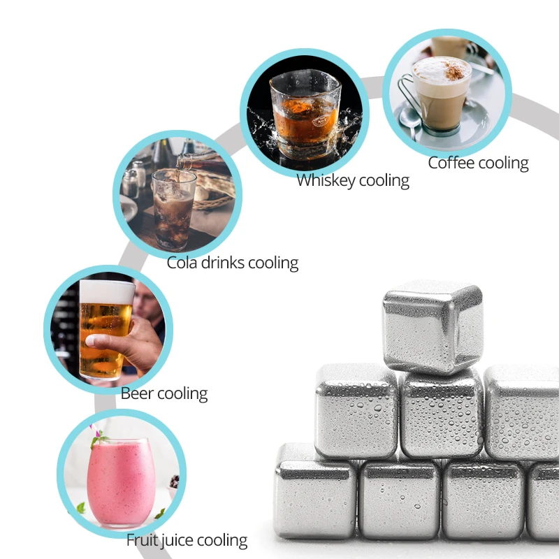 304 Stainless Steel Ice Grain Ice Cube Tart Stone  Whiskey Metal Ice Cube Set Bar Wine Set