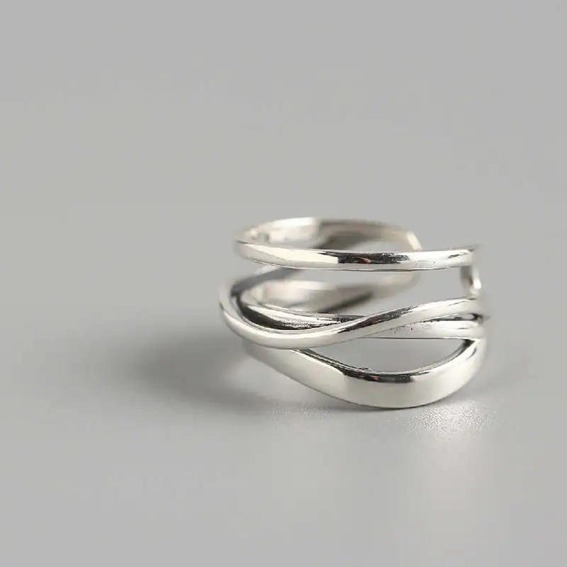 
gold plated unique 925 sterling silver wholesale jewelry at lowest price personality Irregular line female ring 