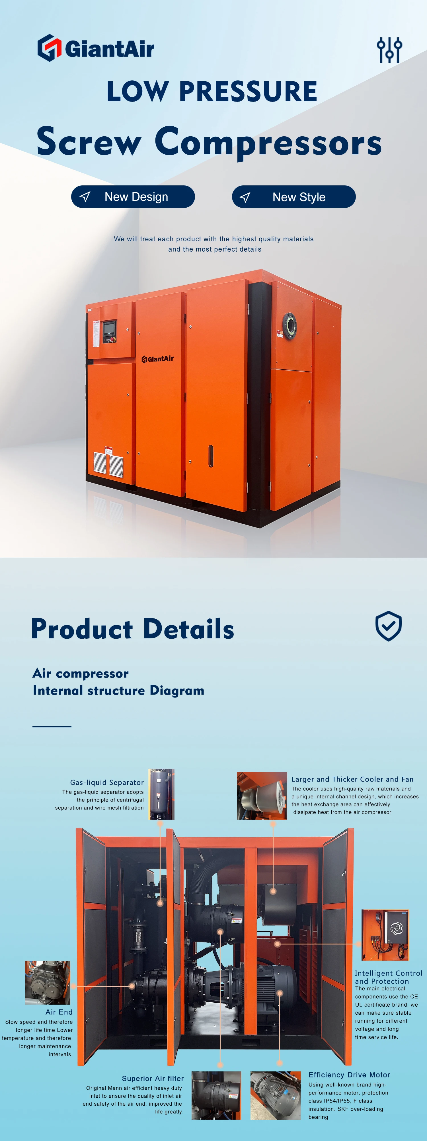 8bar Chinese Low Pressure Compressor Industry Screw Air Compressor