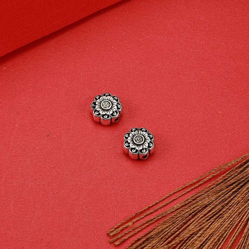 Plum Orchid Bamboo Chrysanthemum S999 Sterling Silver Small Daisy bead Accessories Vintage style hand-beaded chrysanthemum