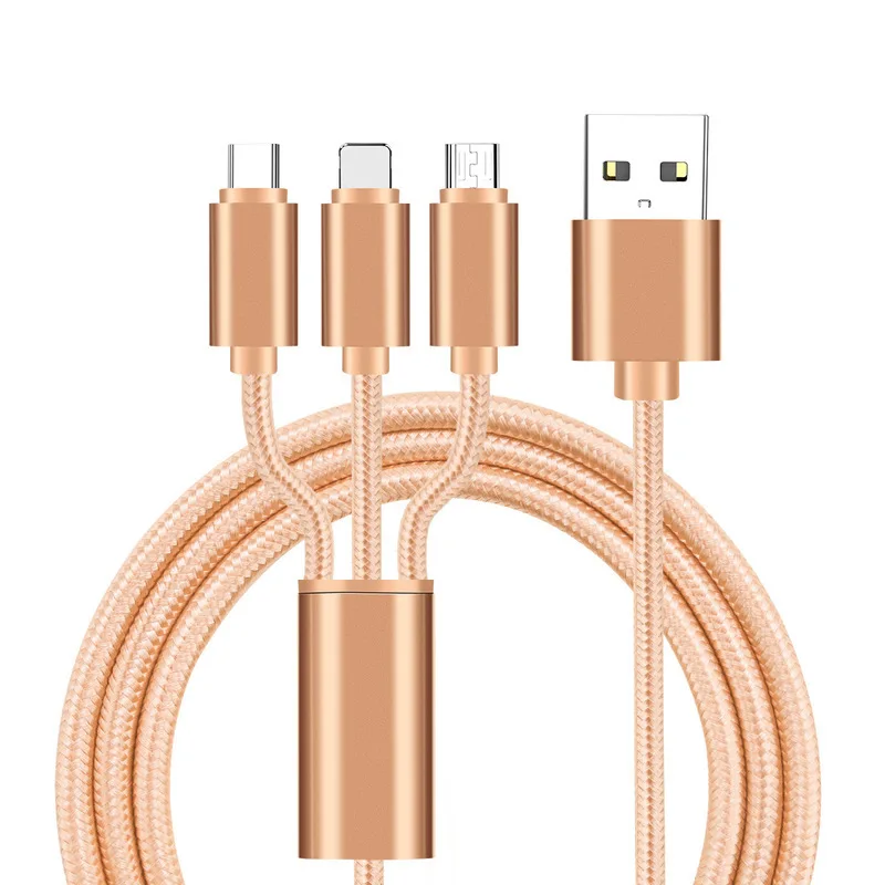 Durable bending resistant aluminium alloy shell 3 in 1 usb to type c and micro charging data cable 1m 2m OEM customized logo