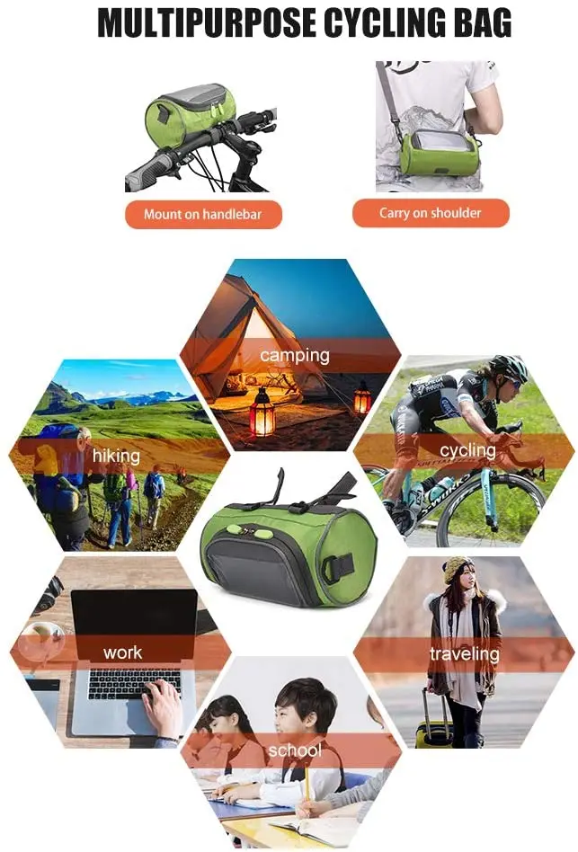 Bike Handlebar Bag Waterproof Bike Bucket Bag with Touch Screen Bicycle Front Storage Bag Large Capacity