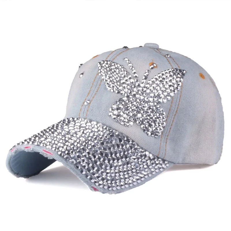 2022 New Stylish Butterfly Rhinestone Sport Caps  Luxury Women Baseball Hat