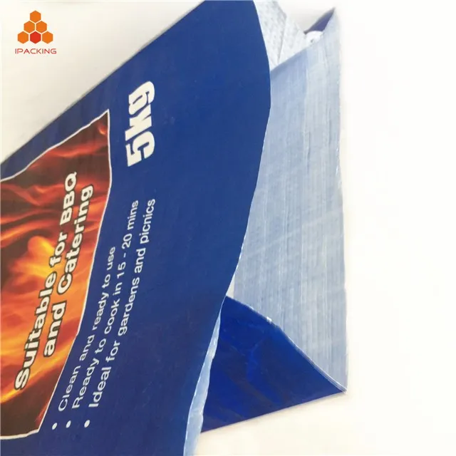 3kg 4kg 5kg 10kg BOPP pp woven laminated firewood briquette BBQ charcoal bag with plastic handle