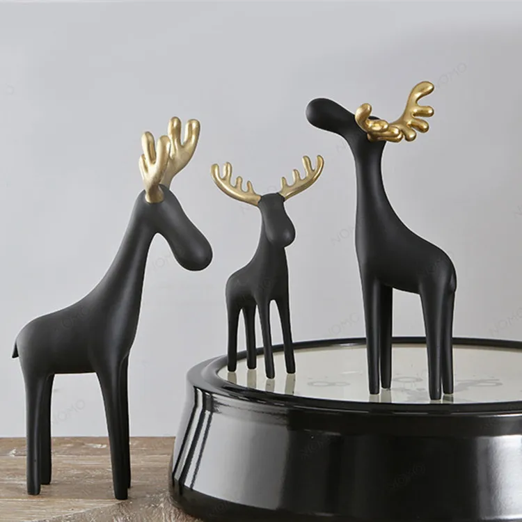 Nordic Golden Horn Deer Resin Crafts Desktop Christmas Animals Small Decoration