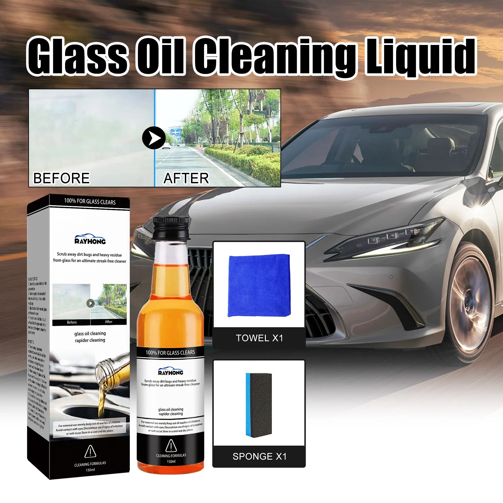 Rayhong Glass oil Film remover Front windshield oil film cleaner Powerful window stain remover