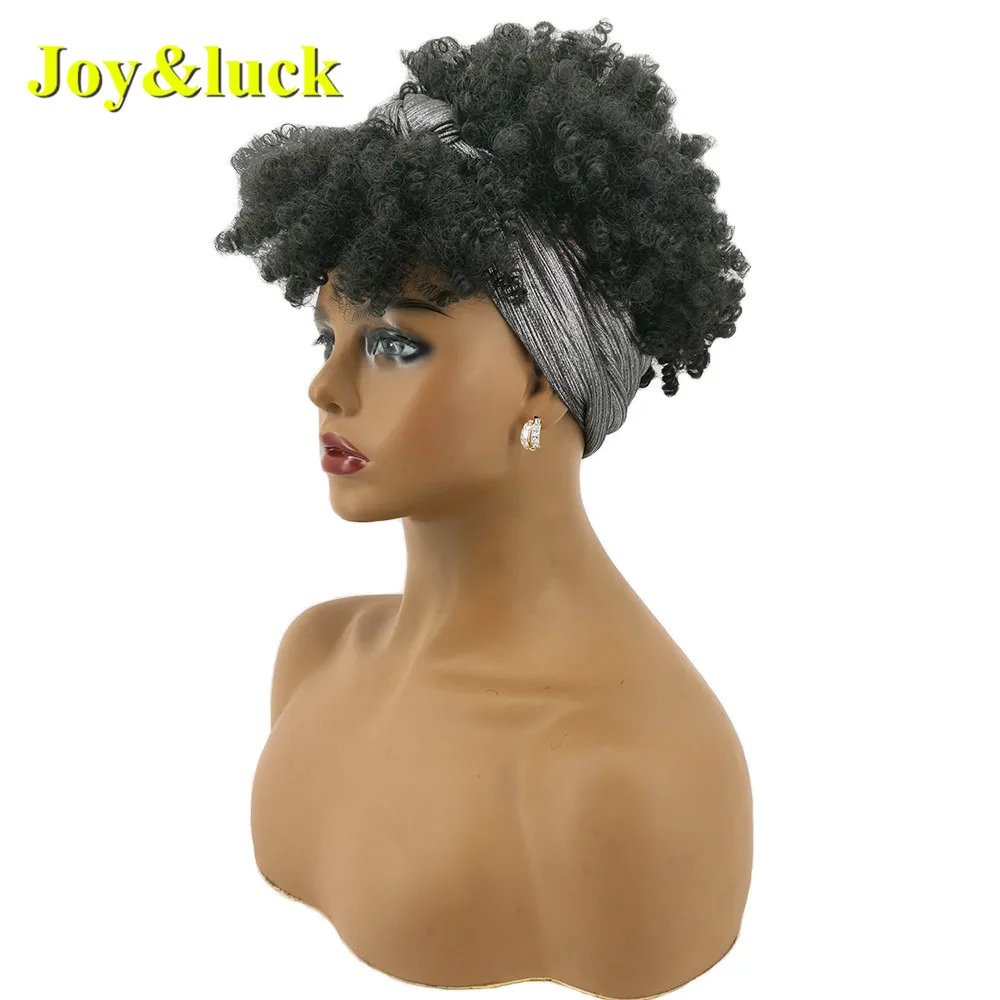 Wholesale African Ladies Hairband Grey Head Band Afro Kinky Curly Short Wig Headband Wigs for Black Women Synthetic Hair Wigs