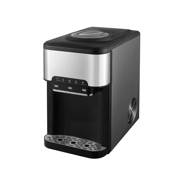 2024 Hot Sales Tabletop Cold Hot Water Dispenser Water Cooler With Compressor Cooling Ice Maker Machine Manufacturer With 3 Taps