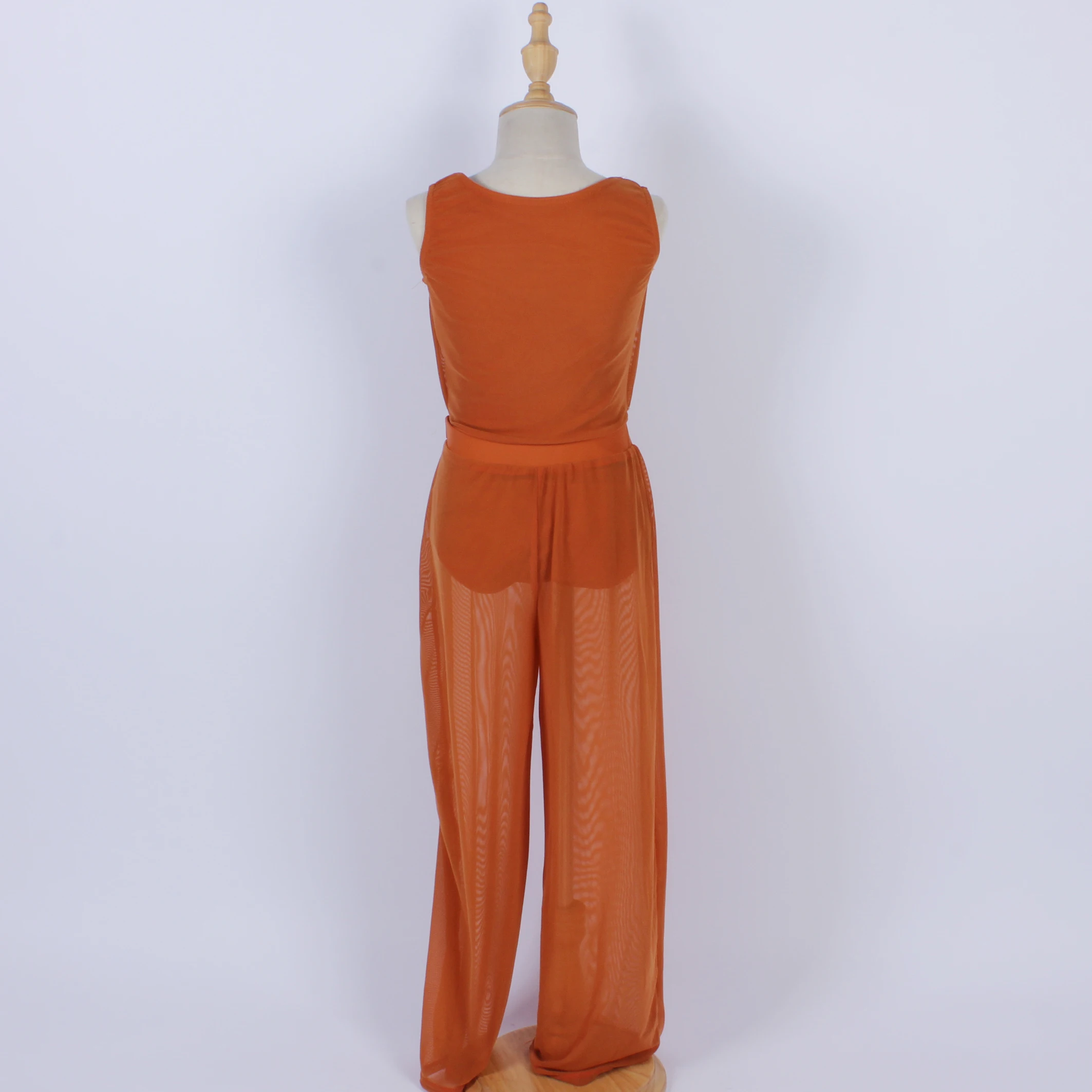 Rust girls elegant latin dance wear lyrical dance leotard stage performance Yoga dance catsuit