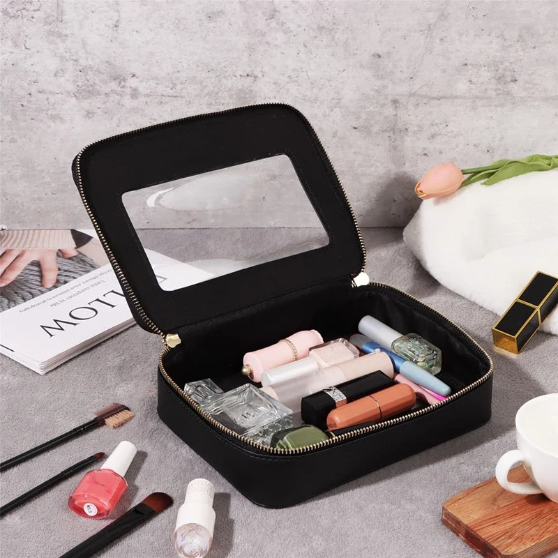 Clear Makeup Bag Organizer Portable Travel Toiletry Cosmetic Case for Women Heavy Duty Makeup Pouch with Transparent Window
