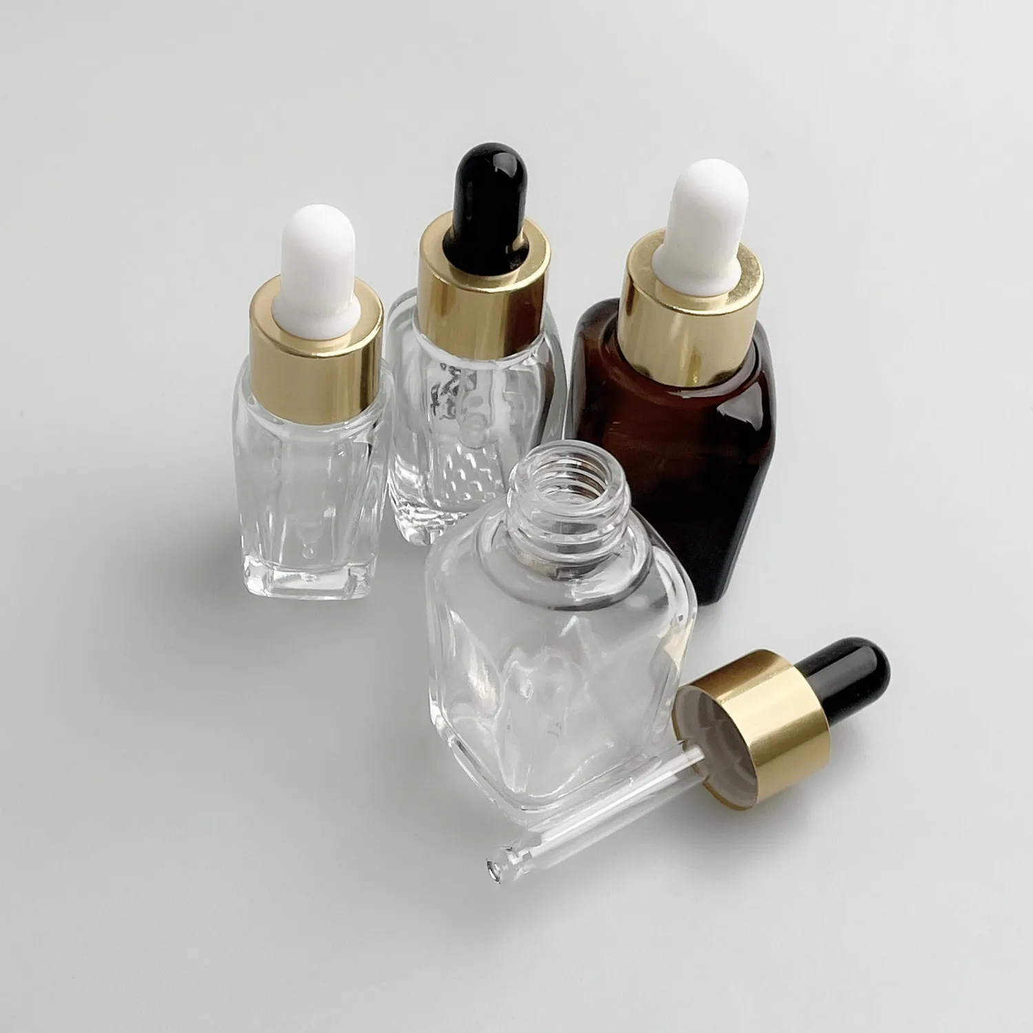 empty essential oil bottle 10ml 15ml 20ml 30ml square amber clear hair oil glass bottle with dropper