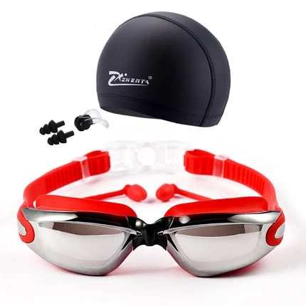 cap earplug  girls silicone Swim goggles set with case anti fog UV protection adjustable swimming glasses goggles for men women