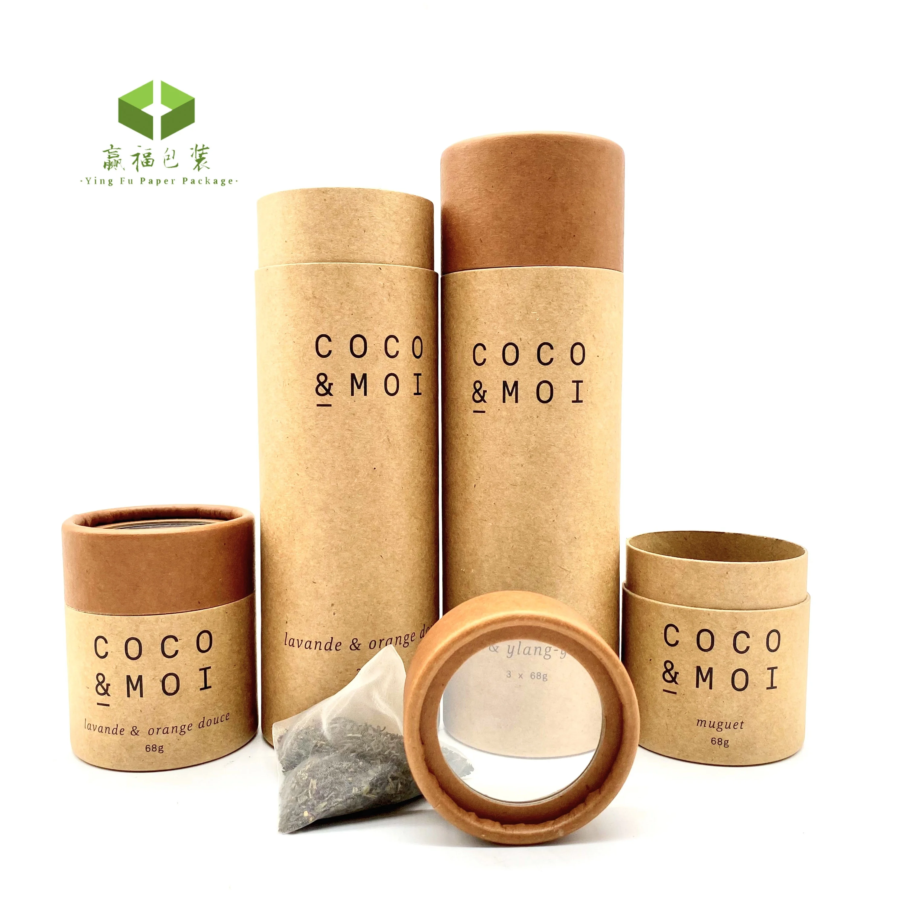 Custom transparent round electronic cylinder paper tube underwear packaging clear window pvc packaging incense food grade box