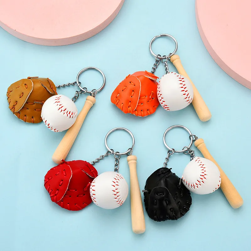 Wholesale Bag Accessories Wood Bat Leather Mitt Ball Baseball Keychain Accessories For Key