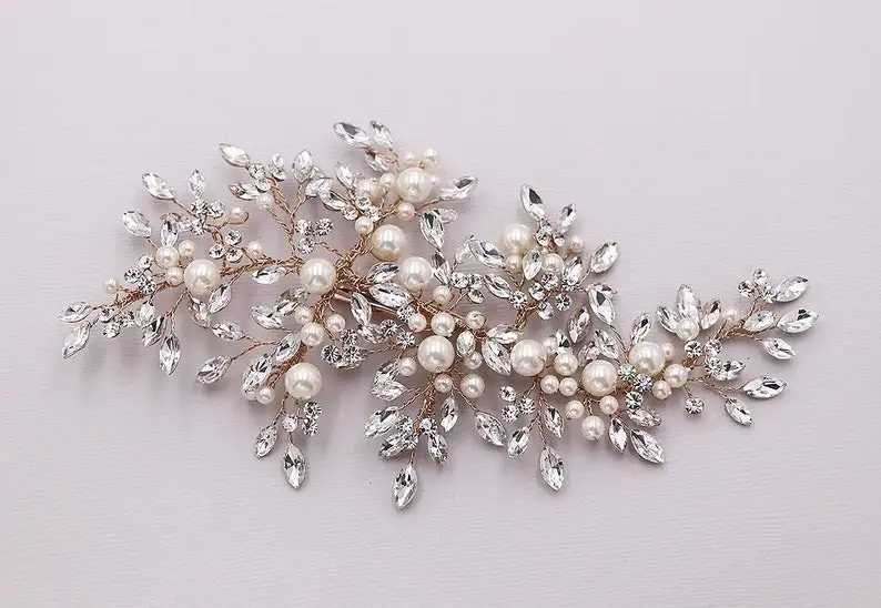 Dramatic Crystal Hair Clip Accessories High Quality Crystals Gold Bridal Hair Comb bridal hair crystal beads vines