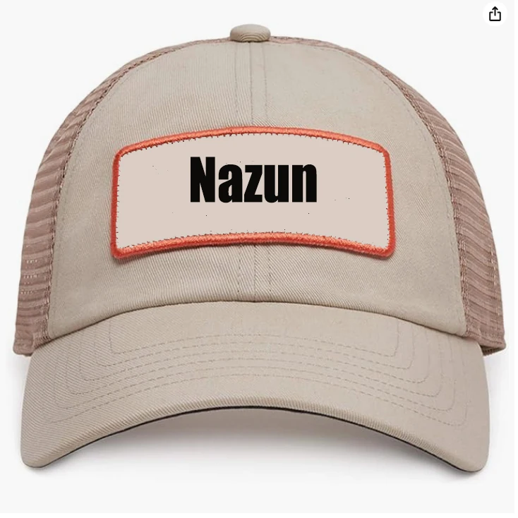 Custom design khaki 6 panel curved brim embroidered trucker hat custom