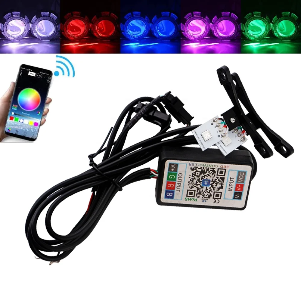 Car Accessories DRL 12V 2.8inch Projector Lens Smart Phone APP Control  DIY LED Car Devil Eye Evil Eyes RGB Headlights