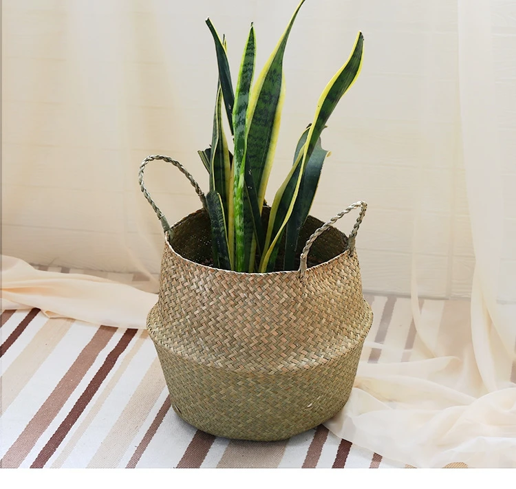 
Handmade Foldable Natural Seagrass Bread Baskets Laundry Bags & Baskets Clothing Storage Wicker Rattan Woven Straw Bamboo Toy 