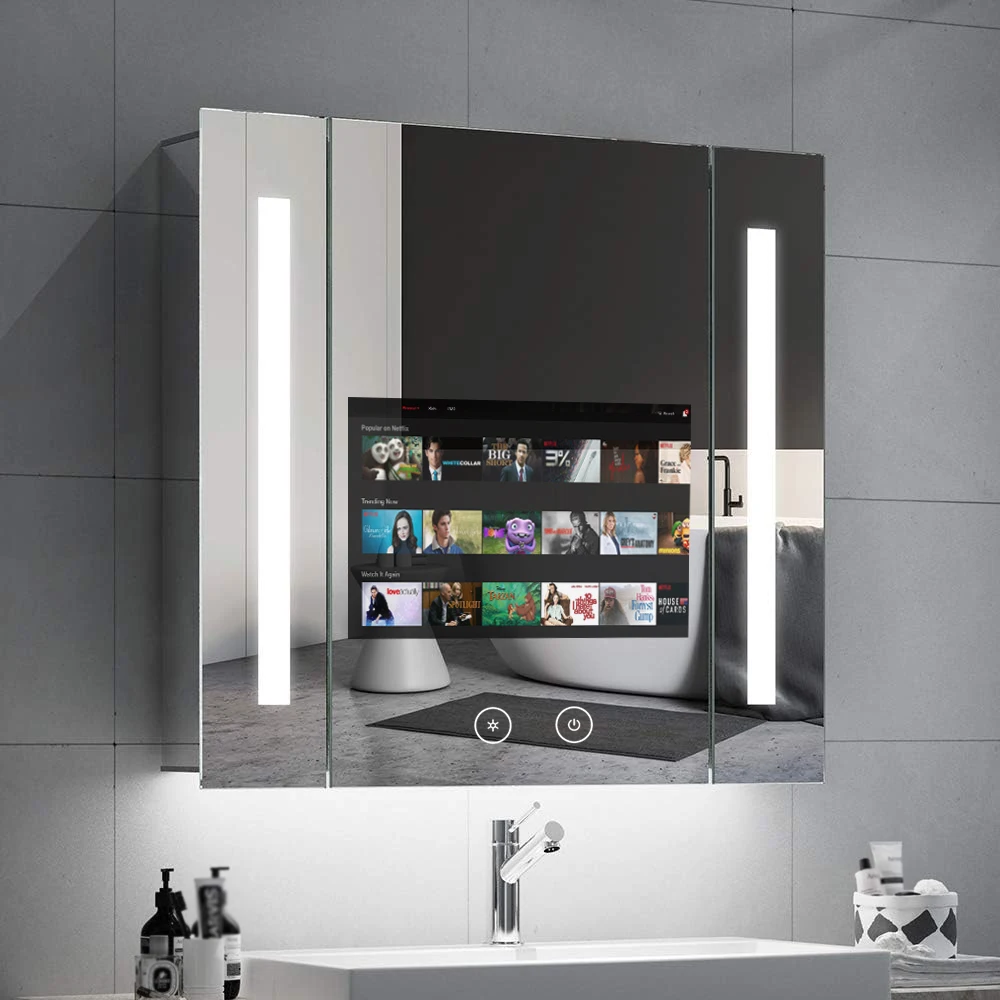 Bathroom Cabinet with Mirror & Basin for Hotel Waterproof Smart Barber Tv Screen