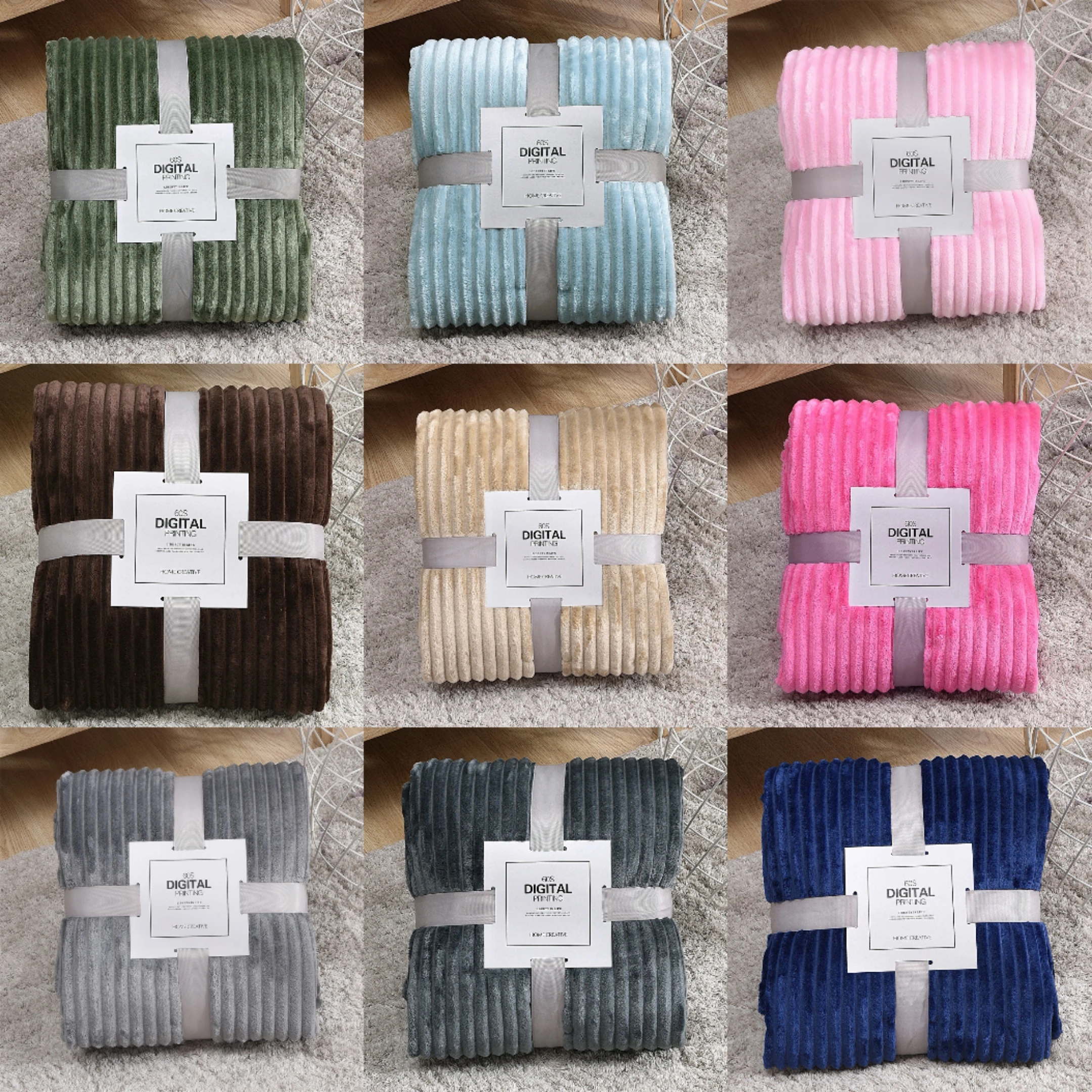 Solid color striped blanket flannel air conditioning blanket gift carpet coral velvet cover blanket Factory Store