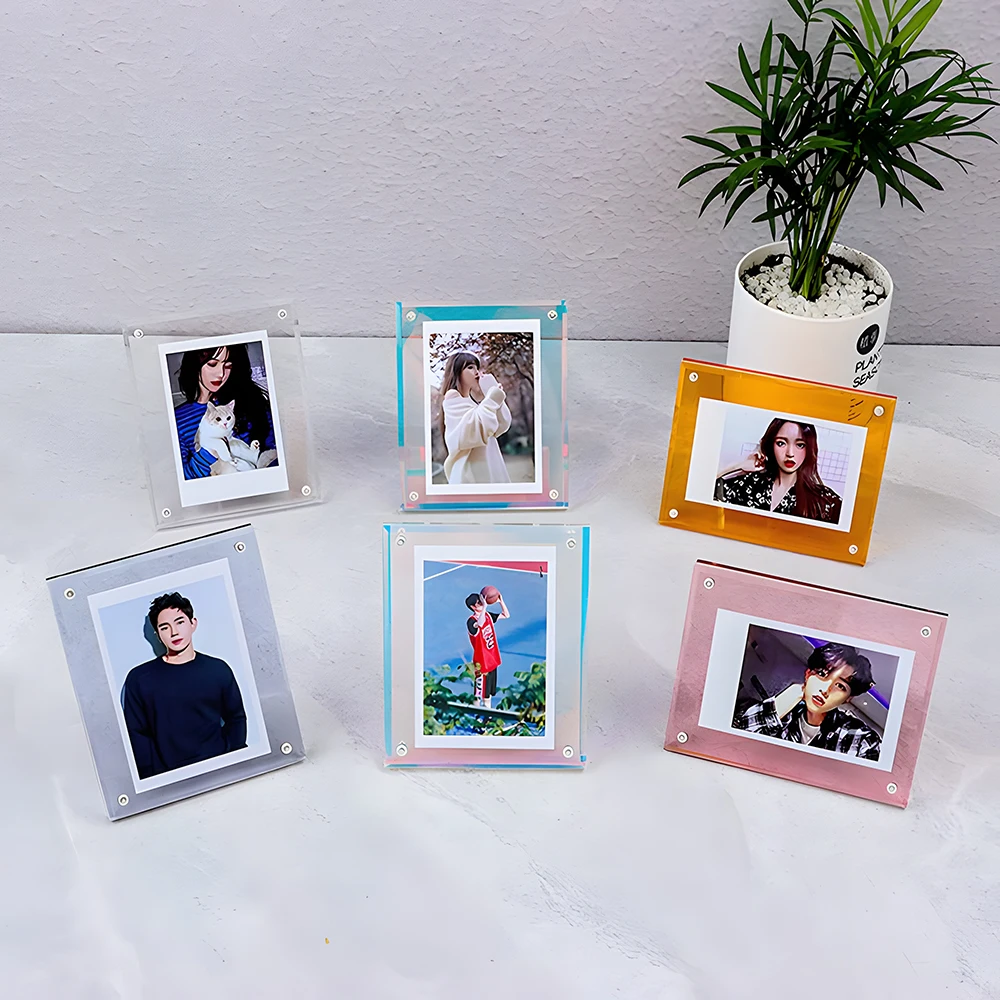 Custom Acrylic Picture Frame Clear Freestanding Magnetic Photo Frames Desktop Display Fashion Wedding Magnet Picture Frame