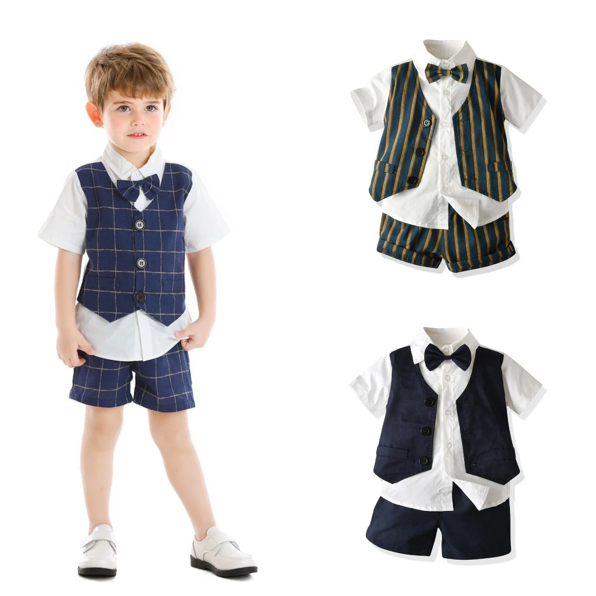 Fashion wedding boy dress 2 piece clothing set kids boy summer suit for party 2021