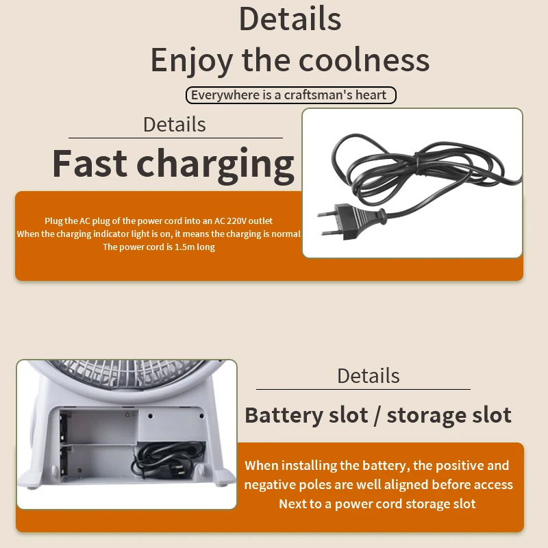 12 inch High power portable portable dual battery charging and plug-in electric bench fan