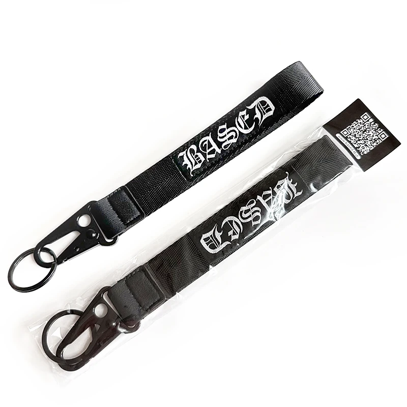 Personalized Packaging Black Eagle Hook Carabiner Lanyards Keychain Leather Stitch Wrist Lanyard Custom
