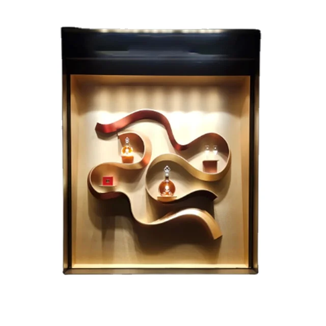 Bespoke luxury boutique ribbon decoration design liquor window display