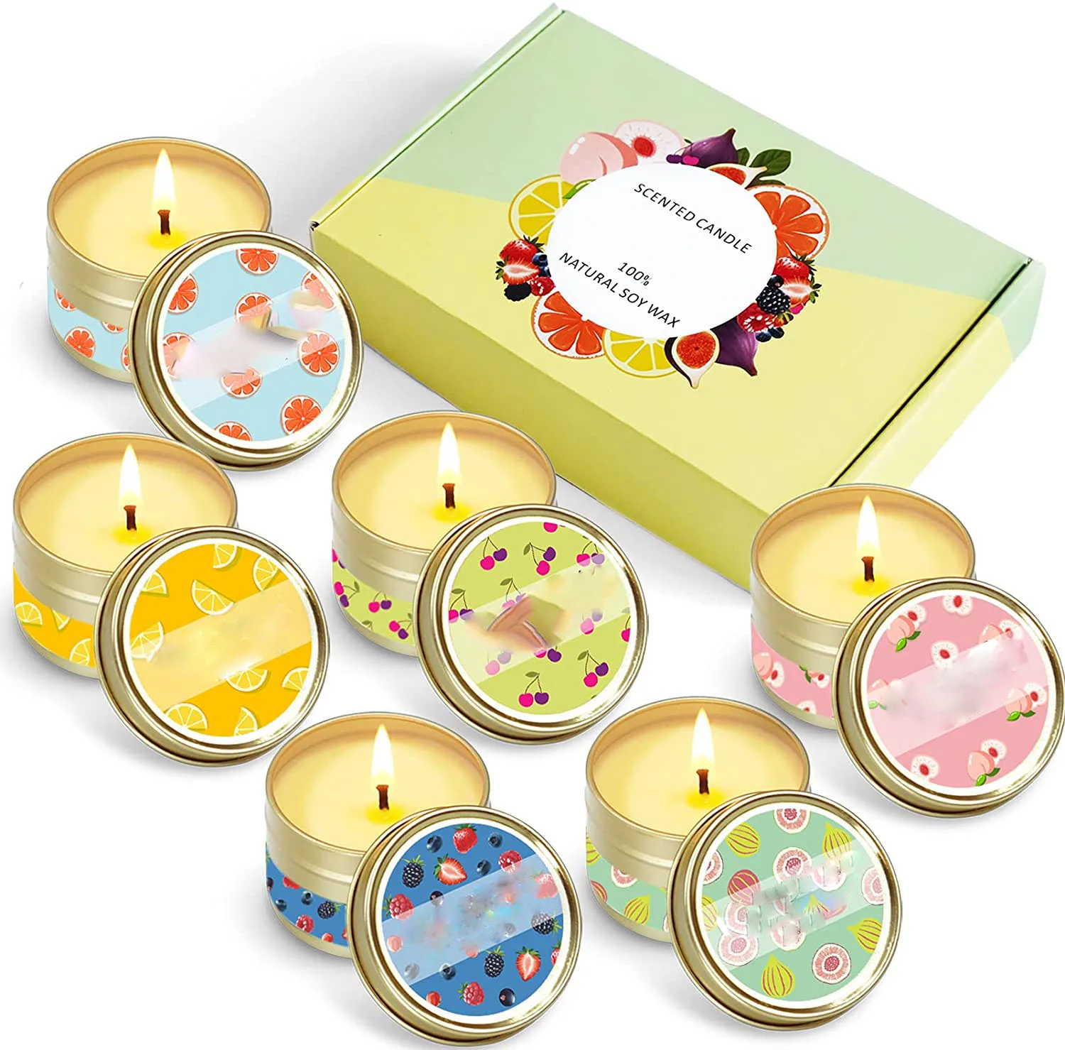 Aromatherapy Candles Gift Set, Soy Wax Candles,6 packs , Fruit Berries, Peaches, Cherries,