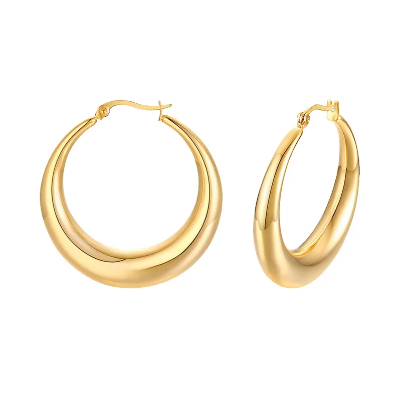 High End Minimalist Women Jewelry 18K Gold Plated Stainless Steel Hypoallergenic Chunky Thick Loop Hoop Earrings for Women