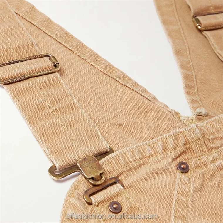 Custom vintage wash workwear cargo distressed canvas overalls for men