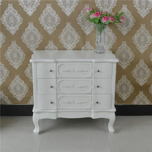 French Style White Furniture Three Drawer Bombe Chest of 3 Drawers