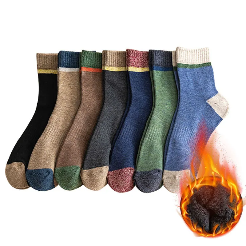 Warm socks casual mens winter cushion cotton cozy striped customized logo best thick men socks
