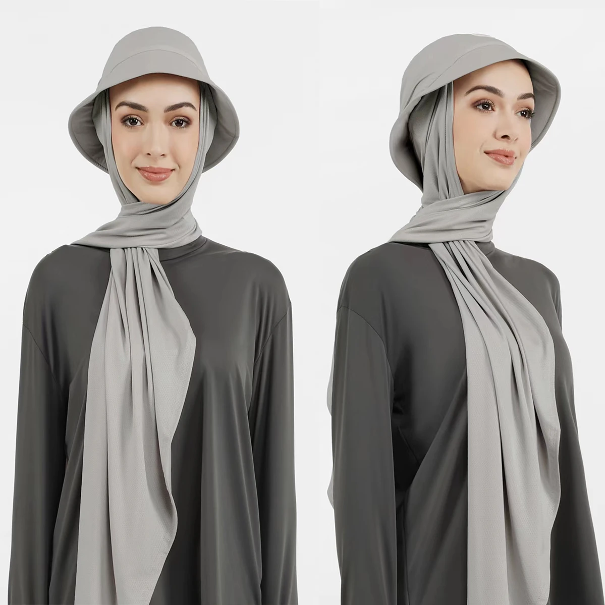 Women Chiffon Hijab With Bucket Hat Cap Summer Fisherman Caps Ready To Wear Instant Chiffon HIjabs