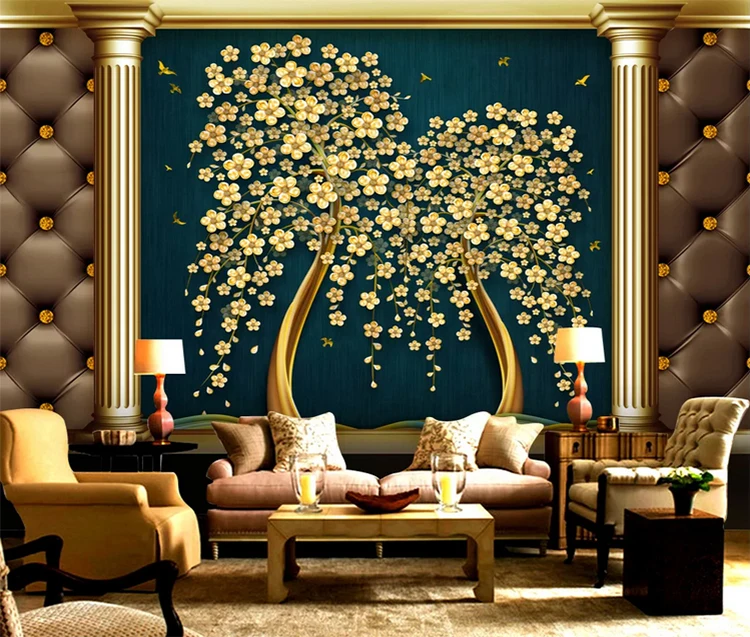 Best price mural wallpaper 3d elegant green flower removable living room wallpaper